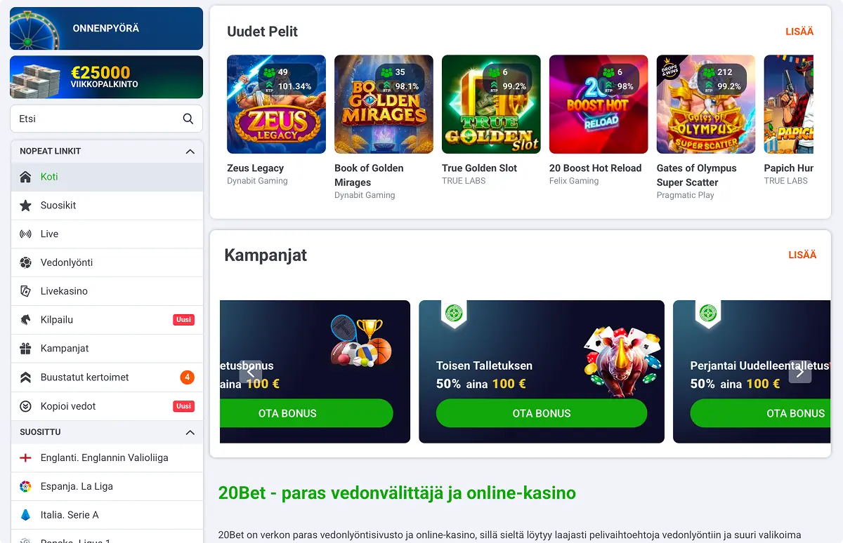 20Bet Tarjoukset